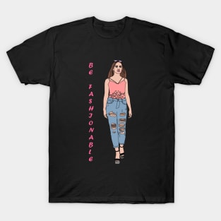 woman line art pretty fashionable T-Shirt